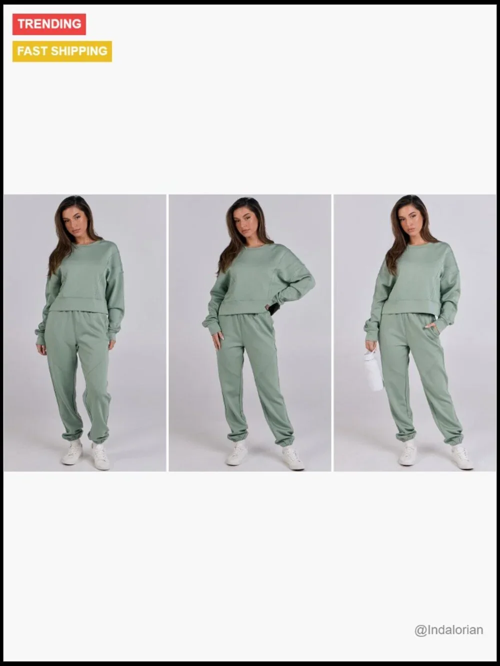 Cropped Sweatshirt Joggers Lounge Set Loose Fit Rayon Polyester Elastane - Picture 7 of 7